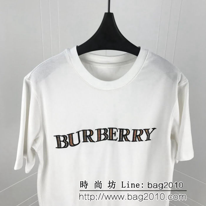 BURBERRY巴寶莉 19ss新款 Bbr字母刺繡拼接 格紋純棉汗布短袖 簡約百搭款 男女同款 ydi1703